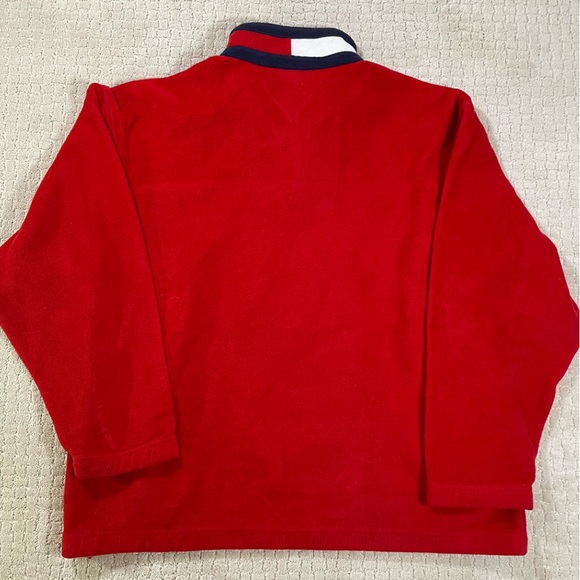 Tommy Hilfiger Men’s Quarter Zip RED Fleece Pullover Lg - Picture 2 of 8